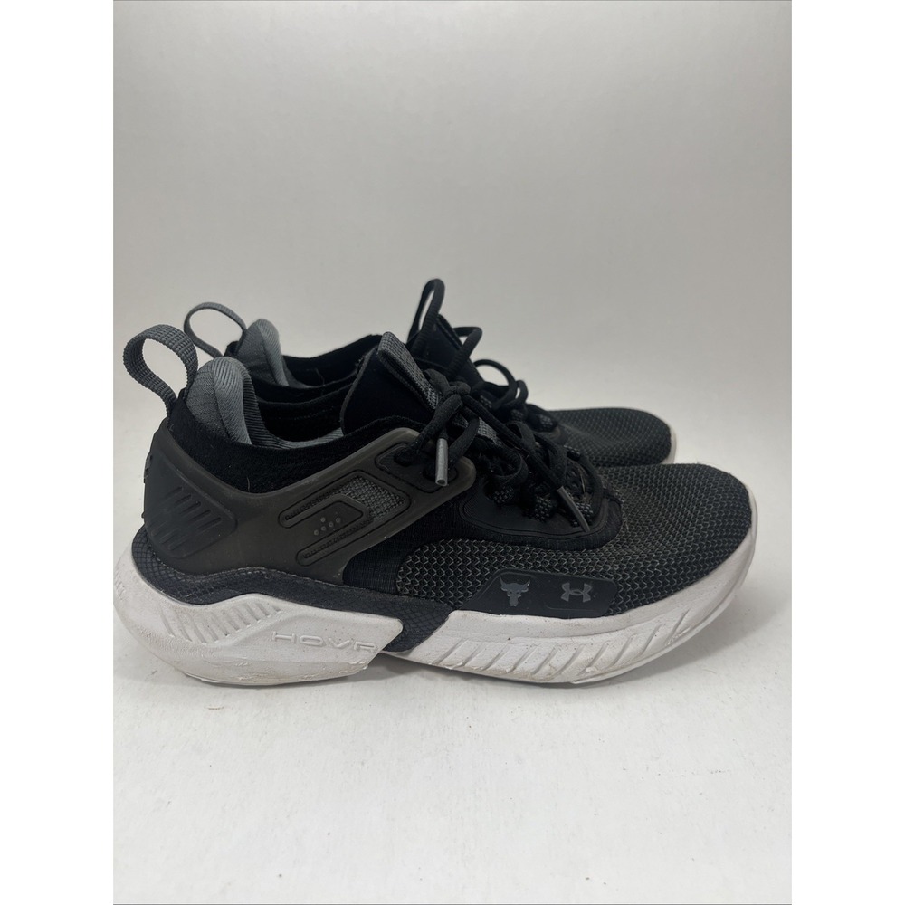Under Armour Project Rock 4 HOVR Youth 6Y Black White Gym Training Shoes